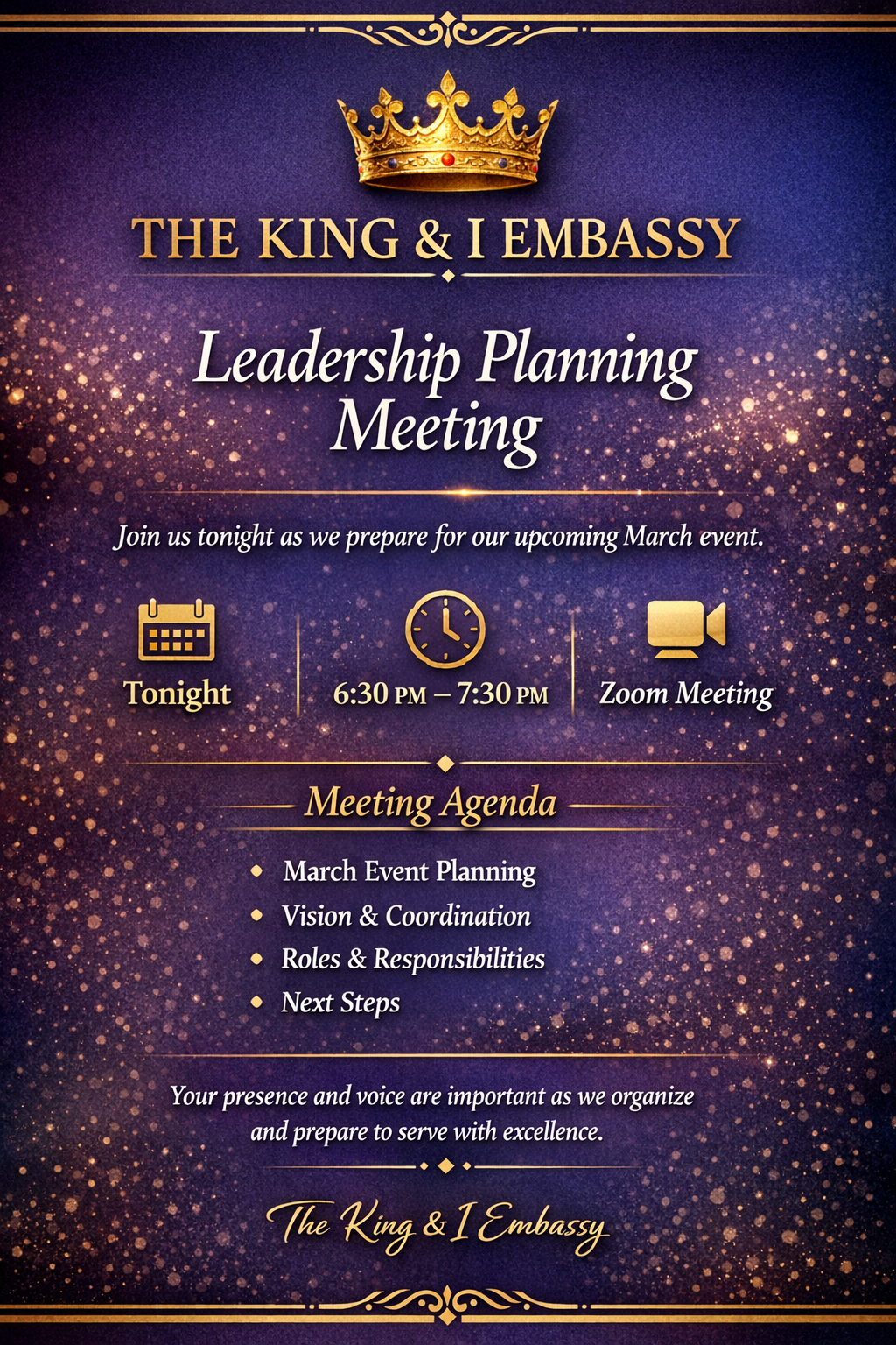 Leadership Planning Meeting — Zoom 6:30 PM